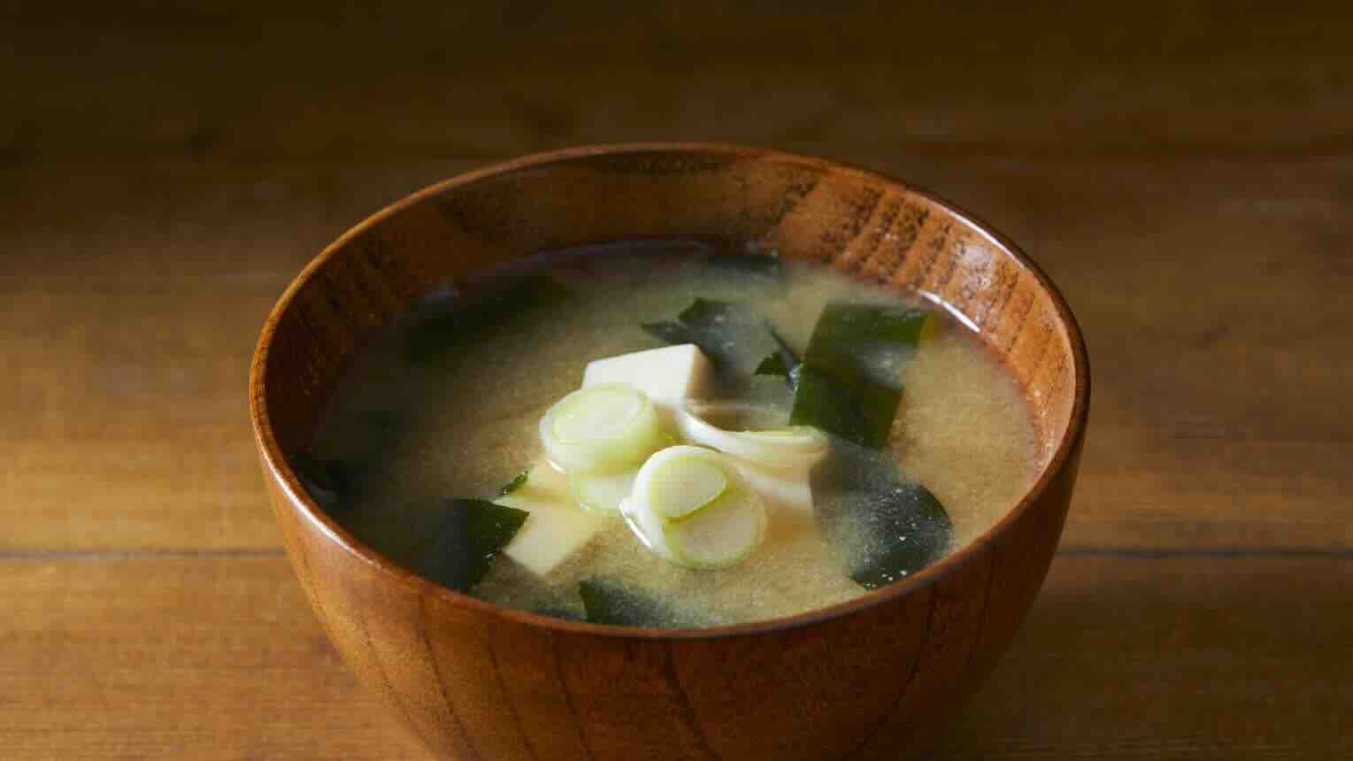 Traditional Japanese miso soup with tofu and wakame